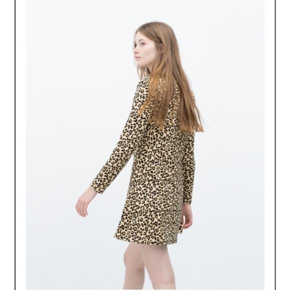 New ZARA S Small Mock Neck Animal Leopard Print Mini Short Dress - Picture 3 of 16